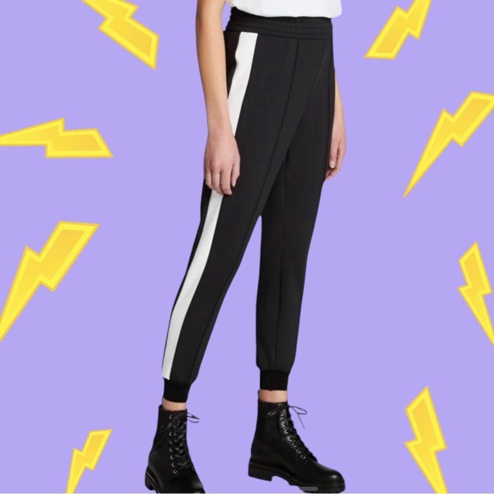 Alice + Olivia Tokyo Hi tech Joggers, Medium. Black, white stripe. track pants
